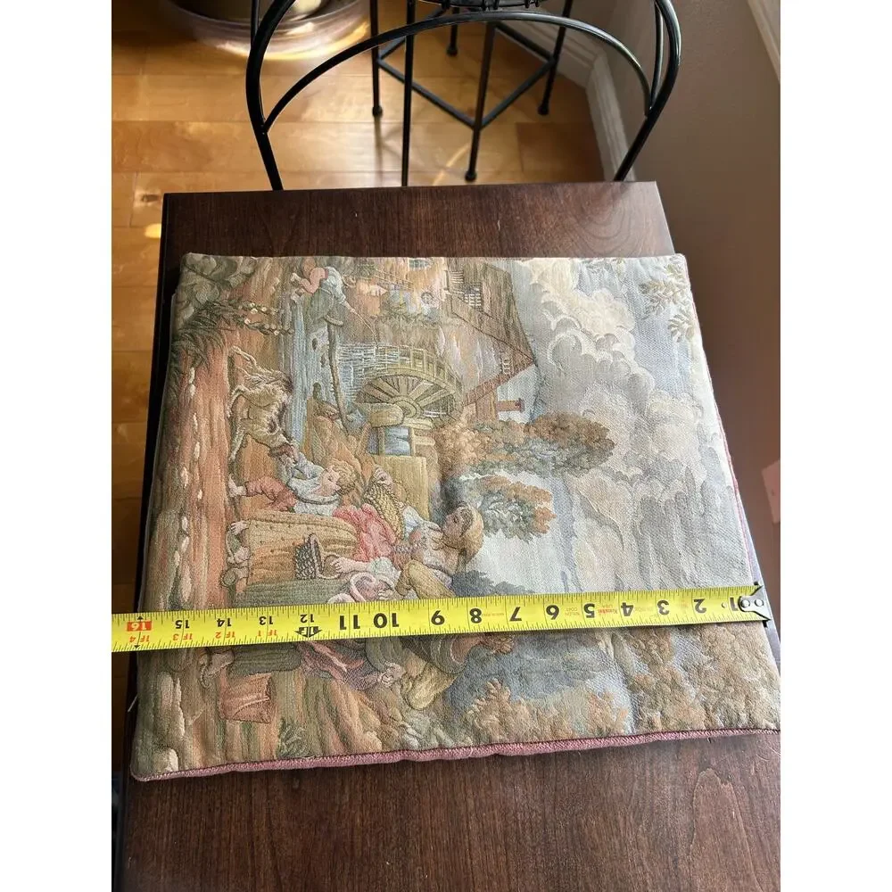 Woven jacquard tapestry pillow cover 18th-century scene Washing Day at the Mill